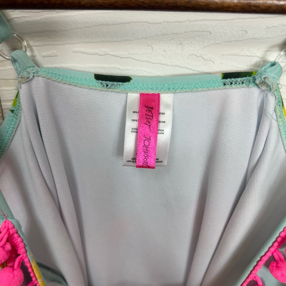 Betsey Johnson Vibrant Pink and Blue Floral Pom Pom Swimsuit XL - Picture 8 of 9